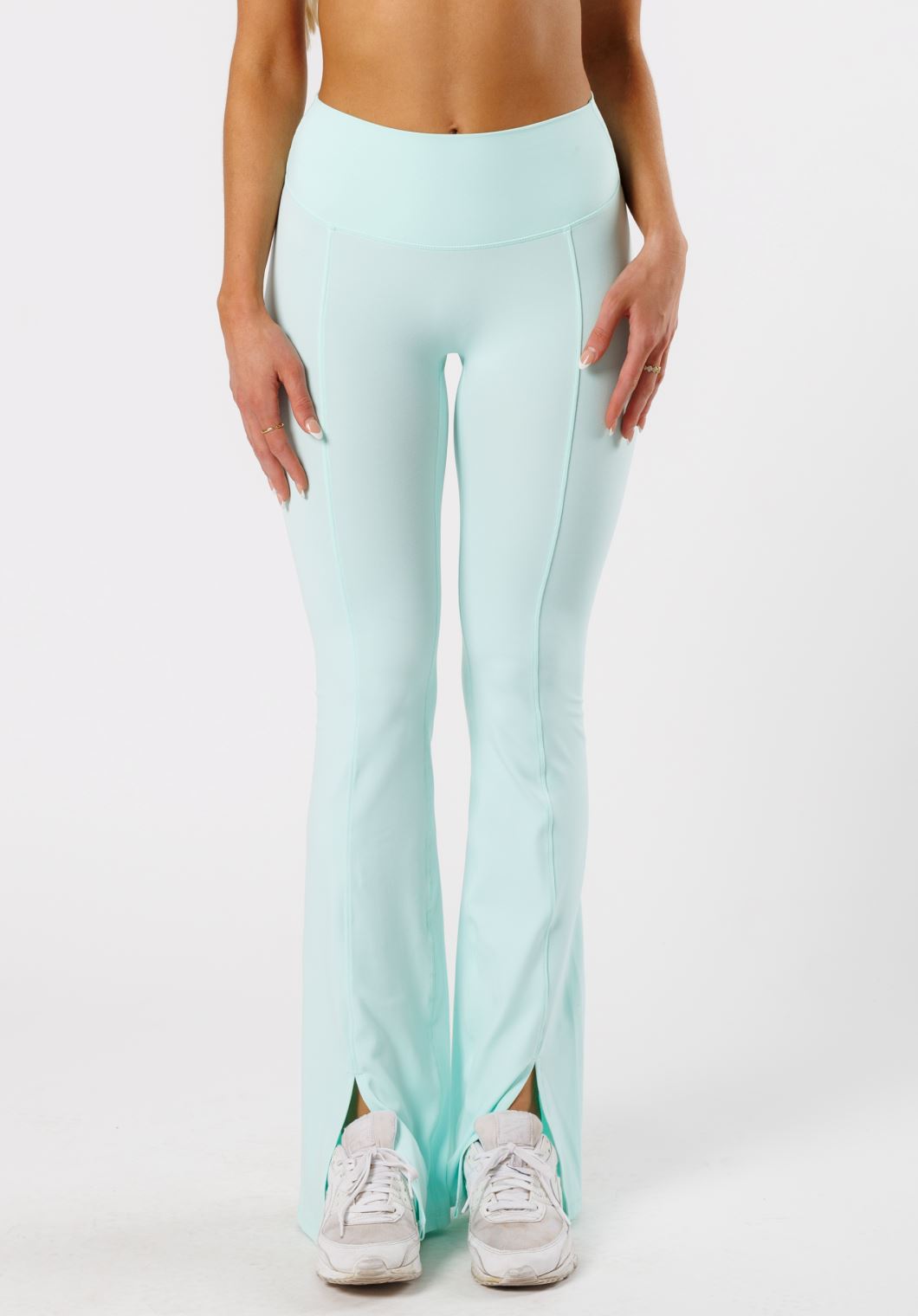 Reluna™ Front Slit Sculptseam® Flare Leggings 34" Pale Jade