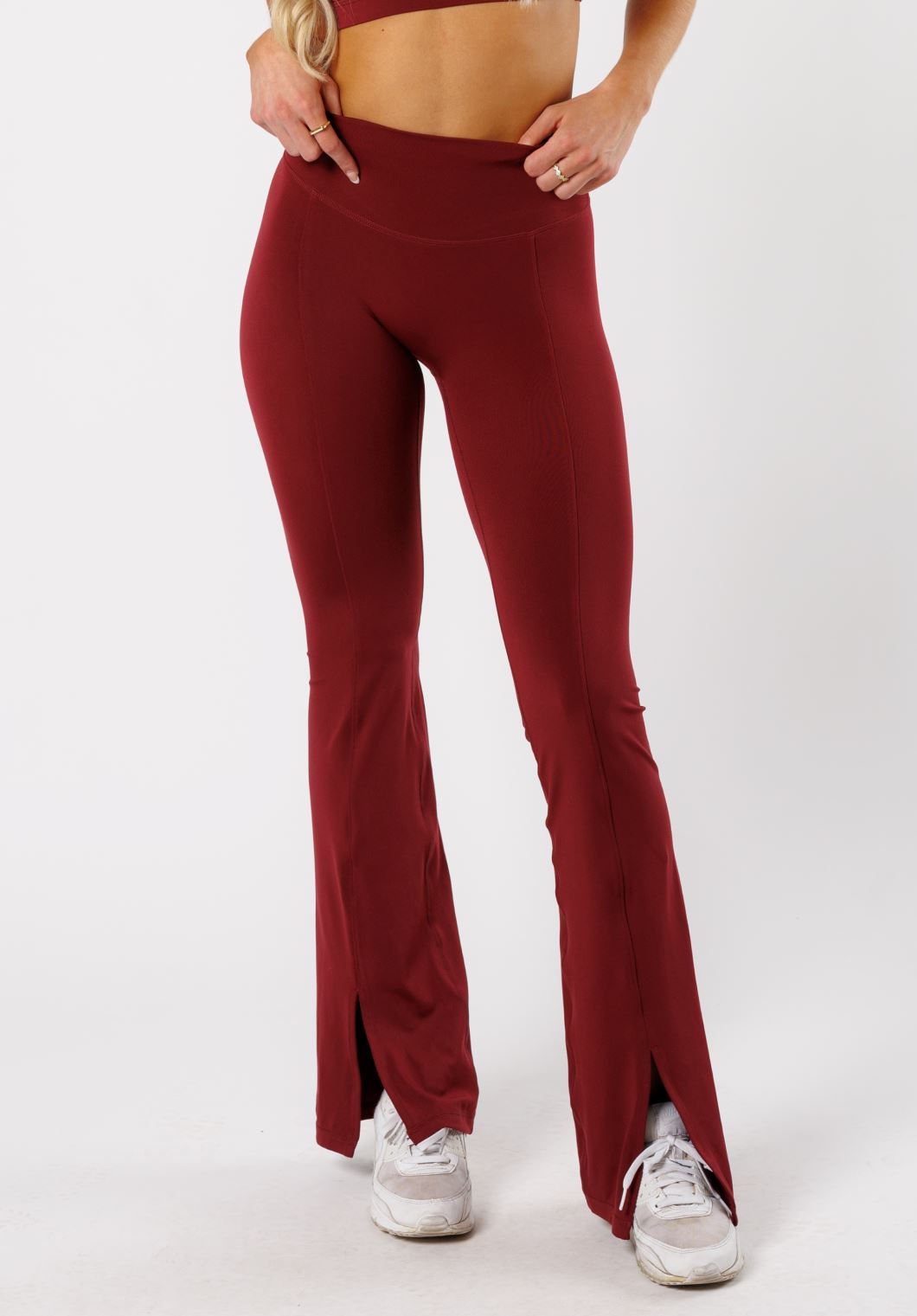 Reluna™ Front Slit Sculptseam® Flare Leggings 34" Red Velvet